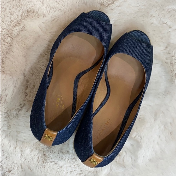 COACH Milan Denim Platform Wedge Peep-toe Sandals - Picture 3 of 7